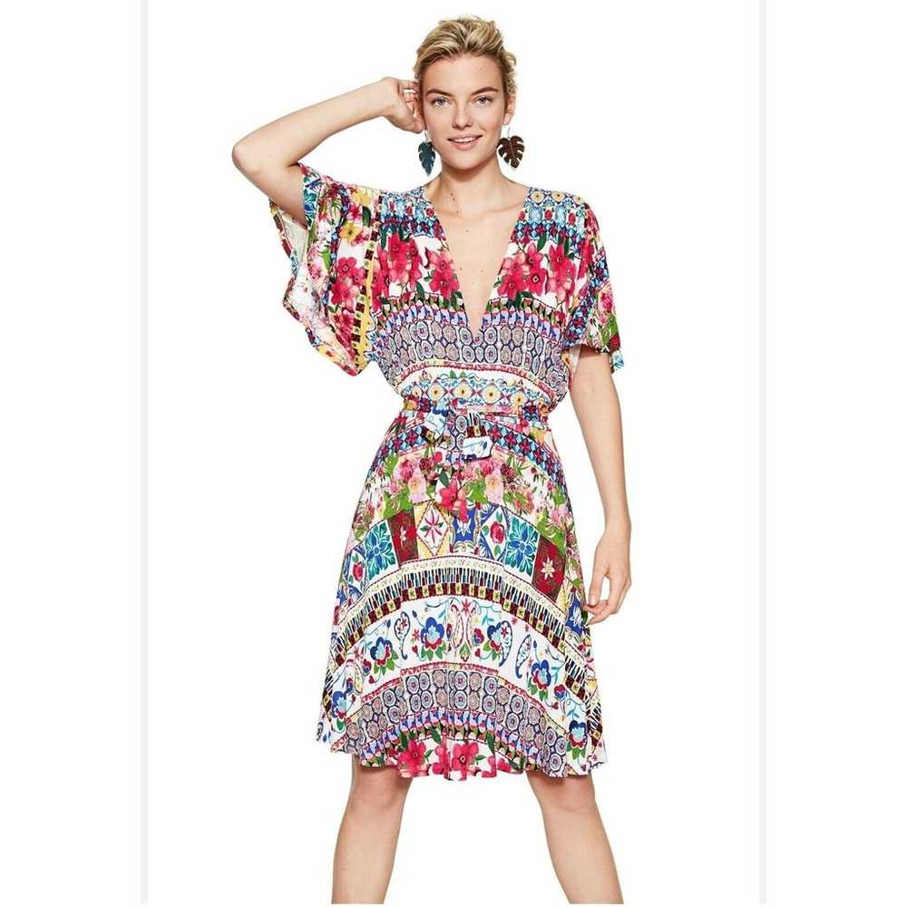 Desigual Leyla Dress Size XL Colorful Floral V-Ne… - image 1