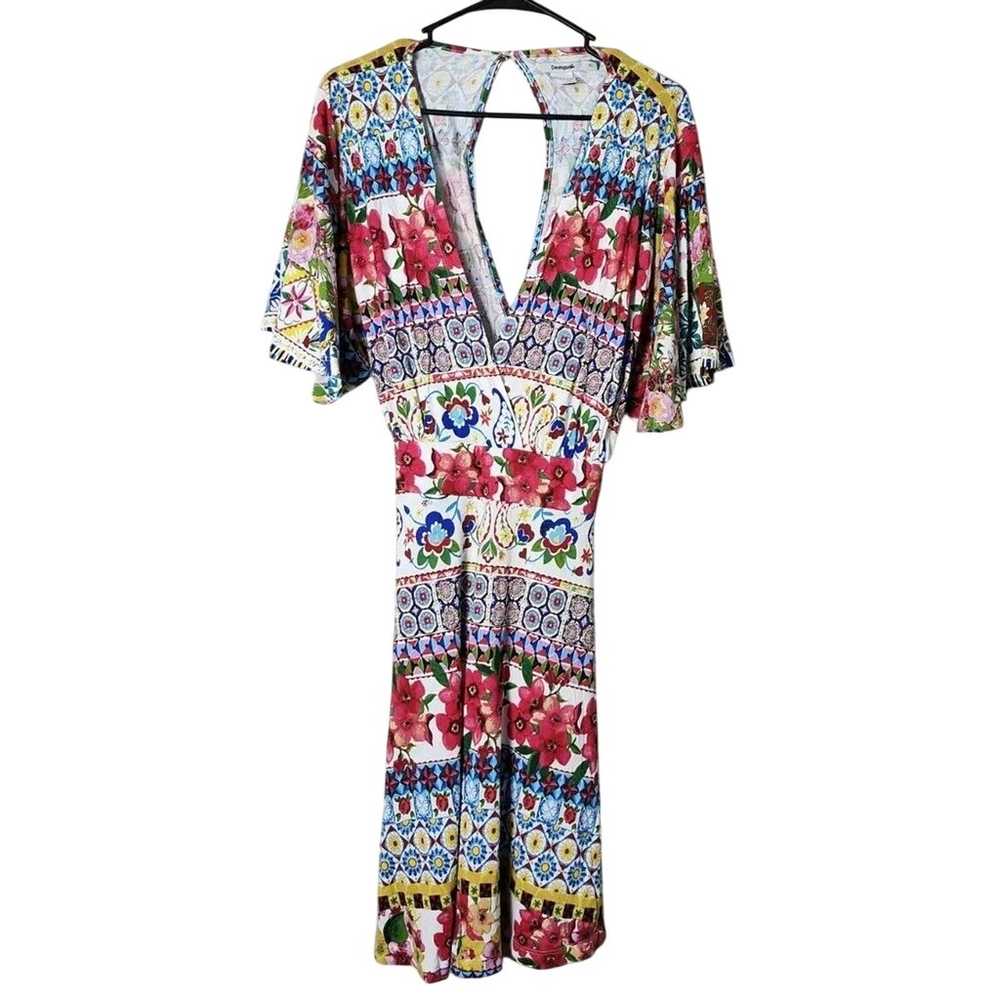 Desigual Leyla Dress Size XL Colorful Floral V-Ne… - image 2