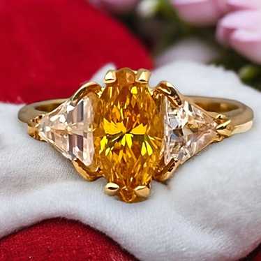 Vintage Ring Size 7 Yellow Cubic Zirconia Accents… - image 1