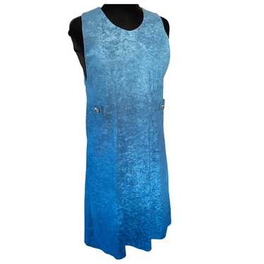 Vintage 60s Blue Handmade Jumper Shift Pinafore D… - image 1