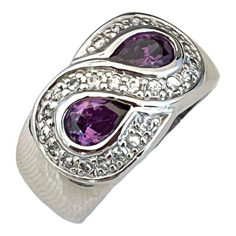 Vintage Sterling Silver UNCAS Ring Amethyst Cubic… - image 1