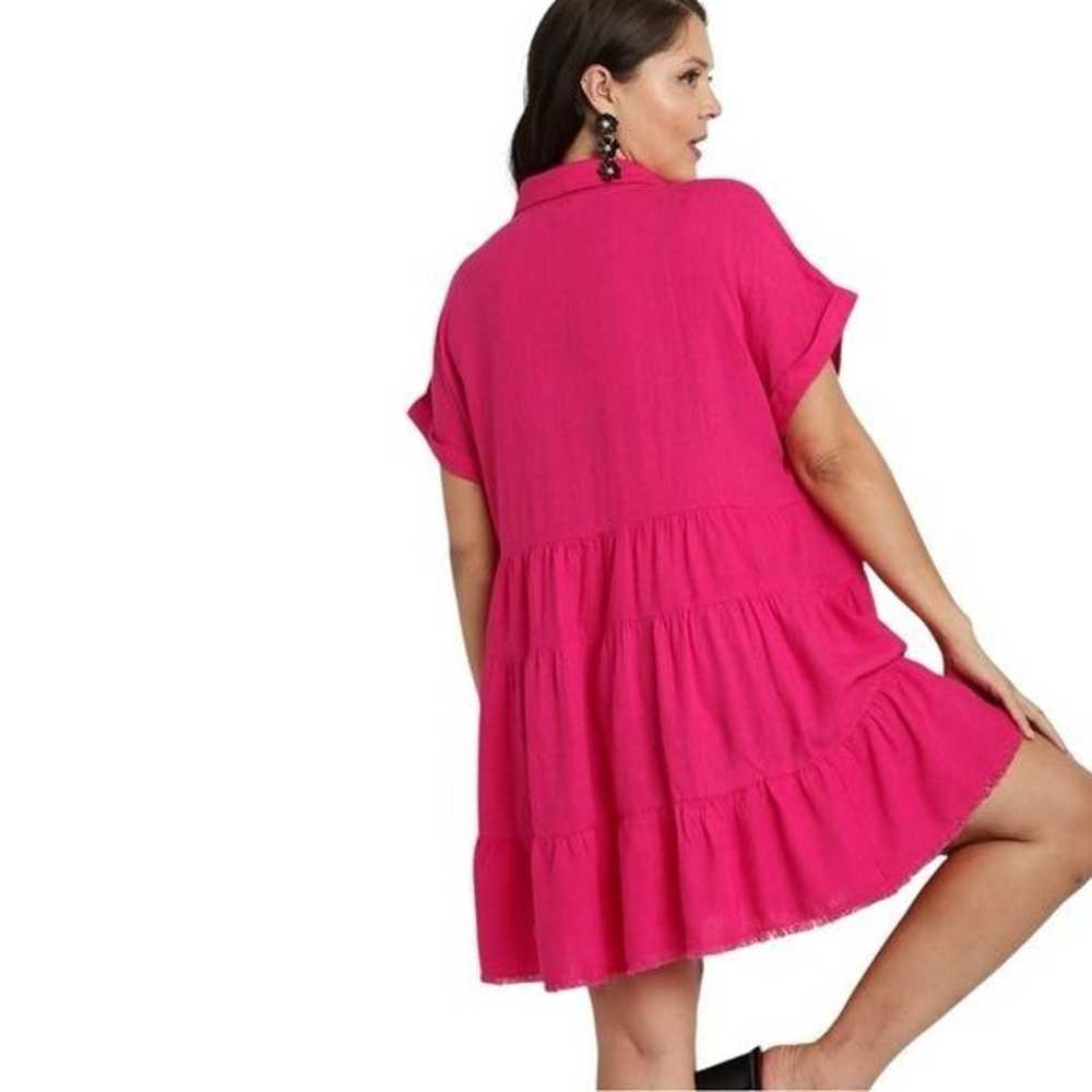 Umgee Collared Ruffle Tier Dress in Color Hot Pin… - image 2