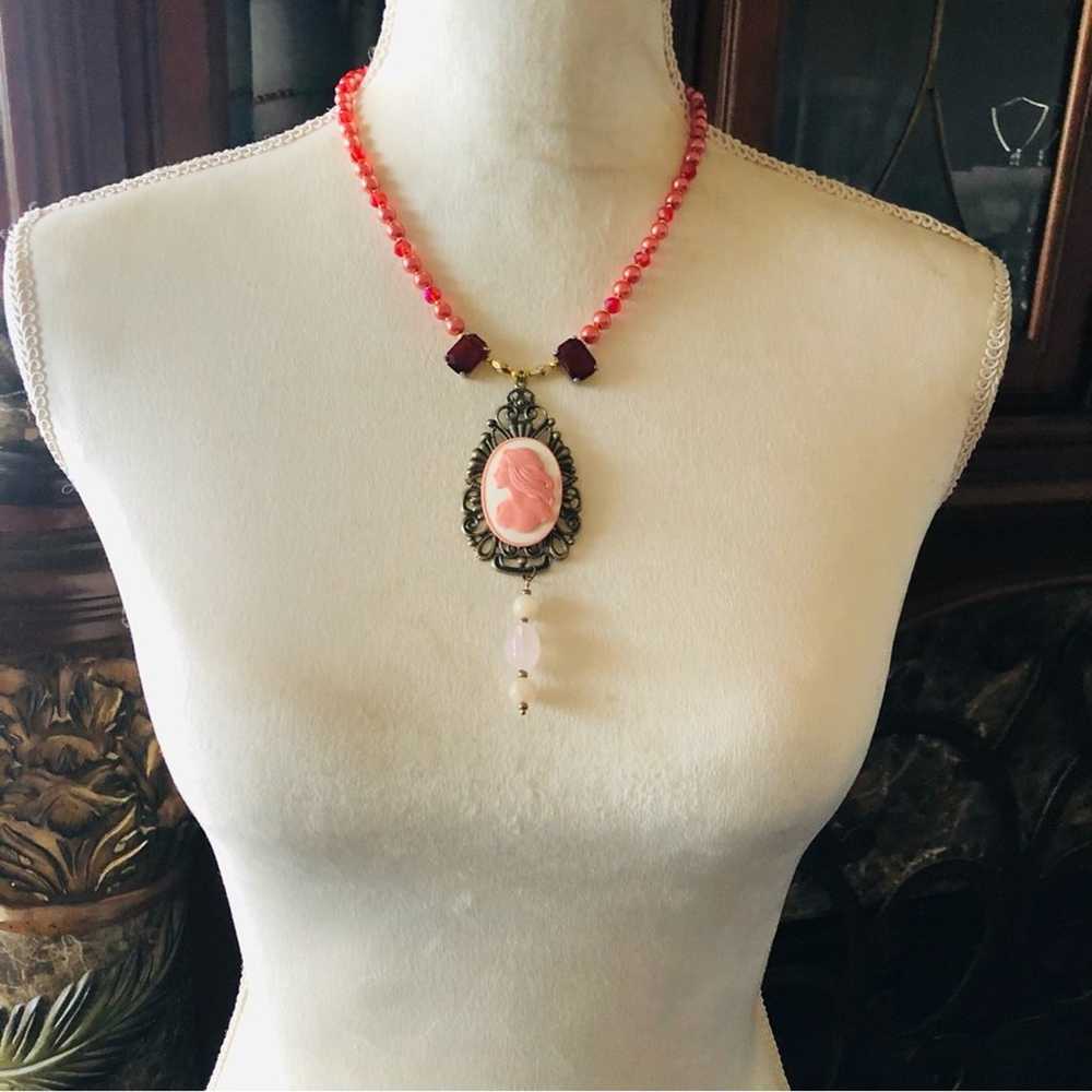 Handcrafted repurpose pink lady cameo quartz pend… - image 5