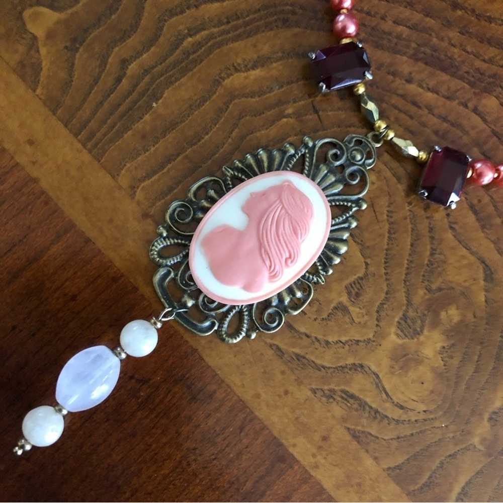 Handcrafted repurpose pink lady cameo quartz pend… - image 9