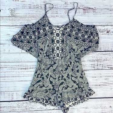 Boho Paisley Cold-Shoulder Romper size Large