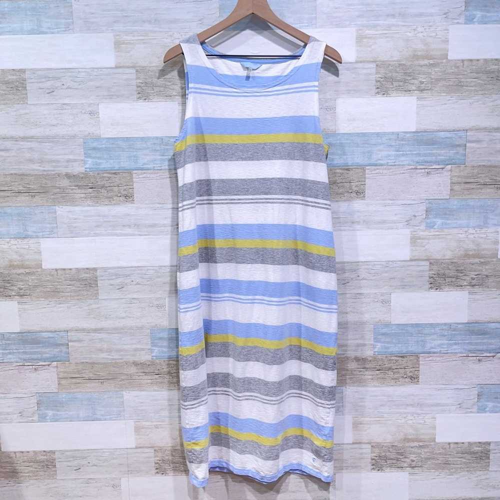 Joules Striped Midi Tank Dress White Blue Sleevel… - image 1