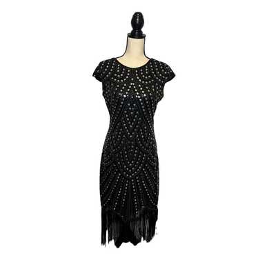 Fundaisy Womens Sz L Black Cap Sleeve Beaded Sequi