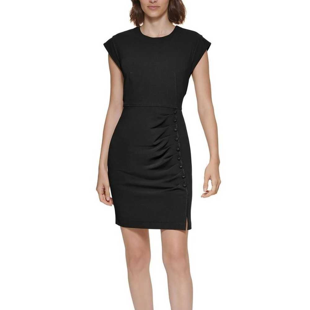 CALVIN KLEIN Ruched Button-Trim Black Sheath Dres… - image 1