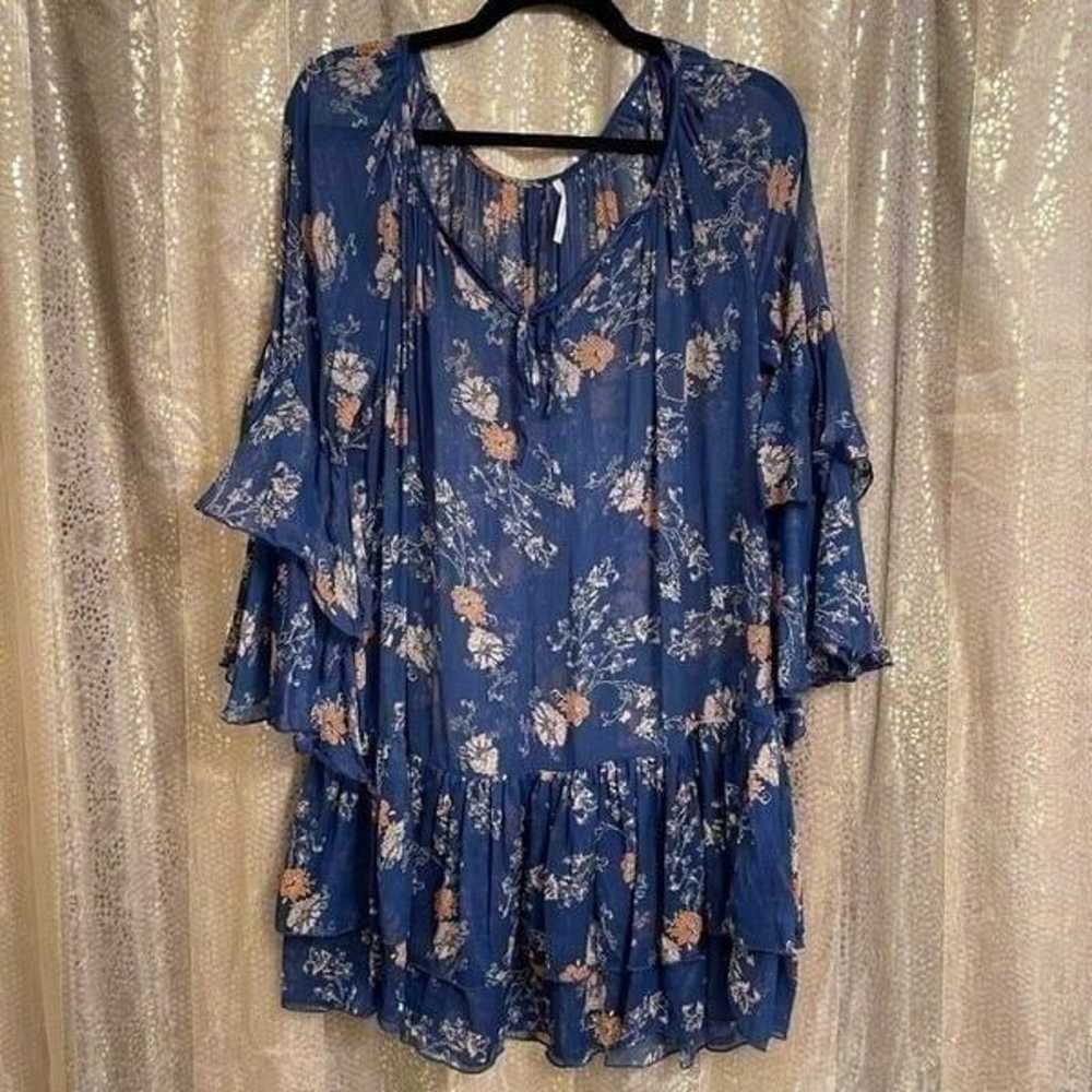 Free People Navy Blue Floral Sheer Sunsetter Bell… - image 1