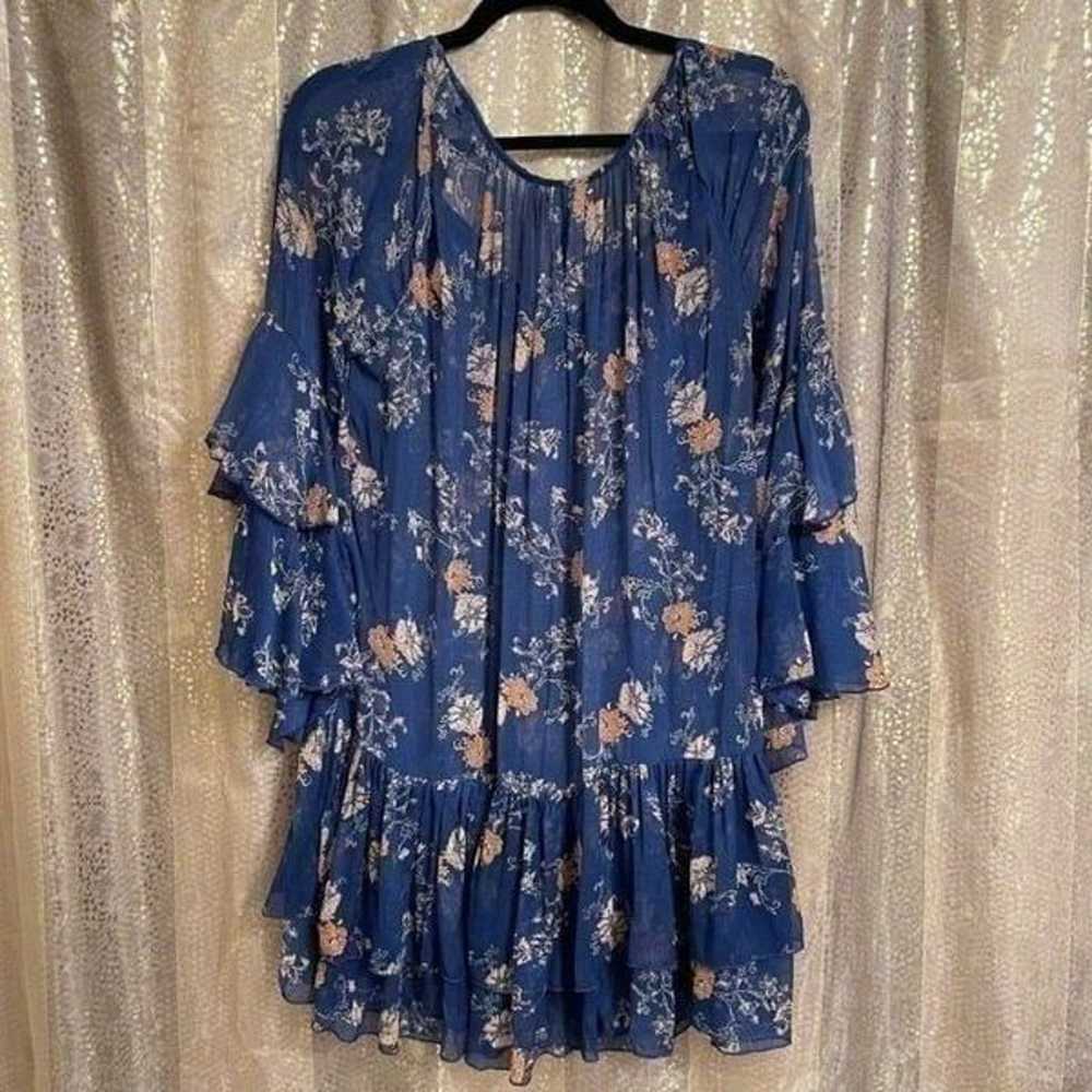 Free People Navy Blue Floral Sheer Sunsetter Bell… - image 2