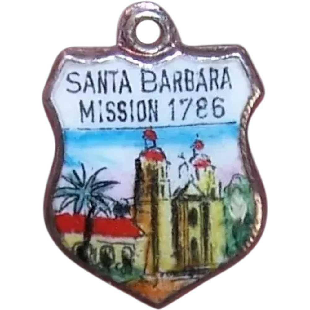 Sterling Silver Enamel Travel Shield Charm - Sant… - image 1