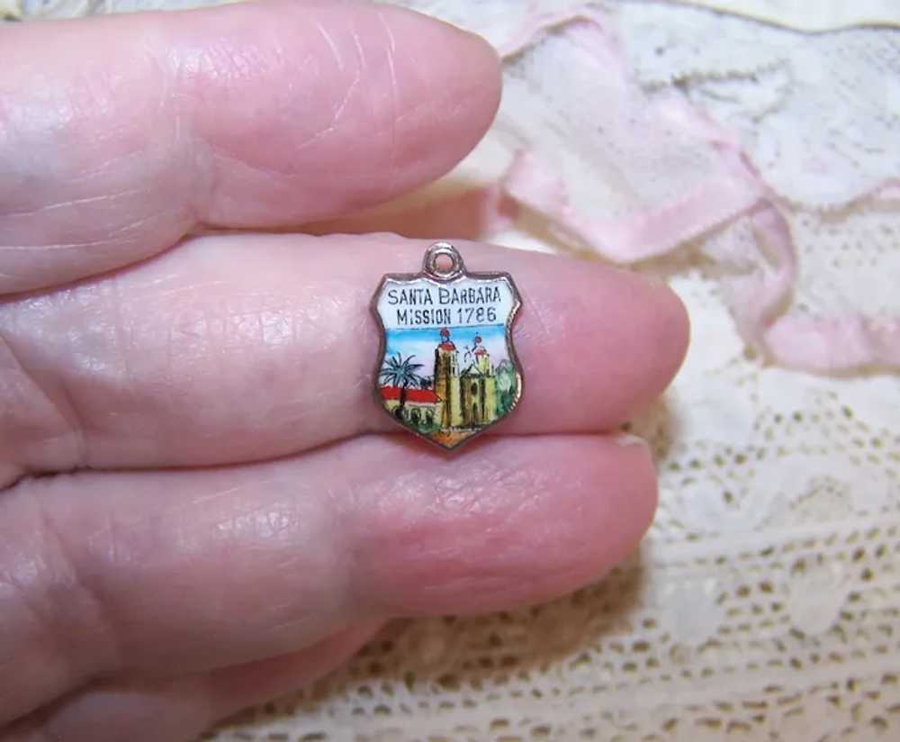 Sterling Silver Enamel Travel Shield Charm - Sant… - image 4