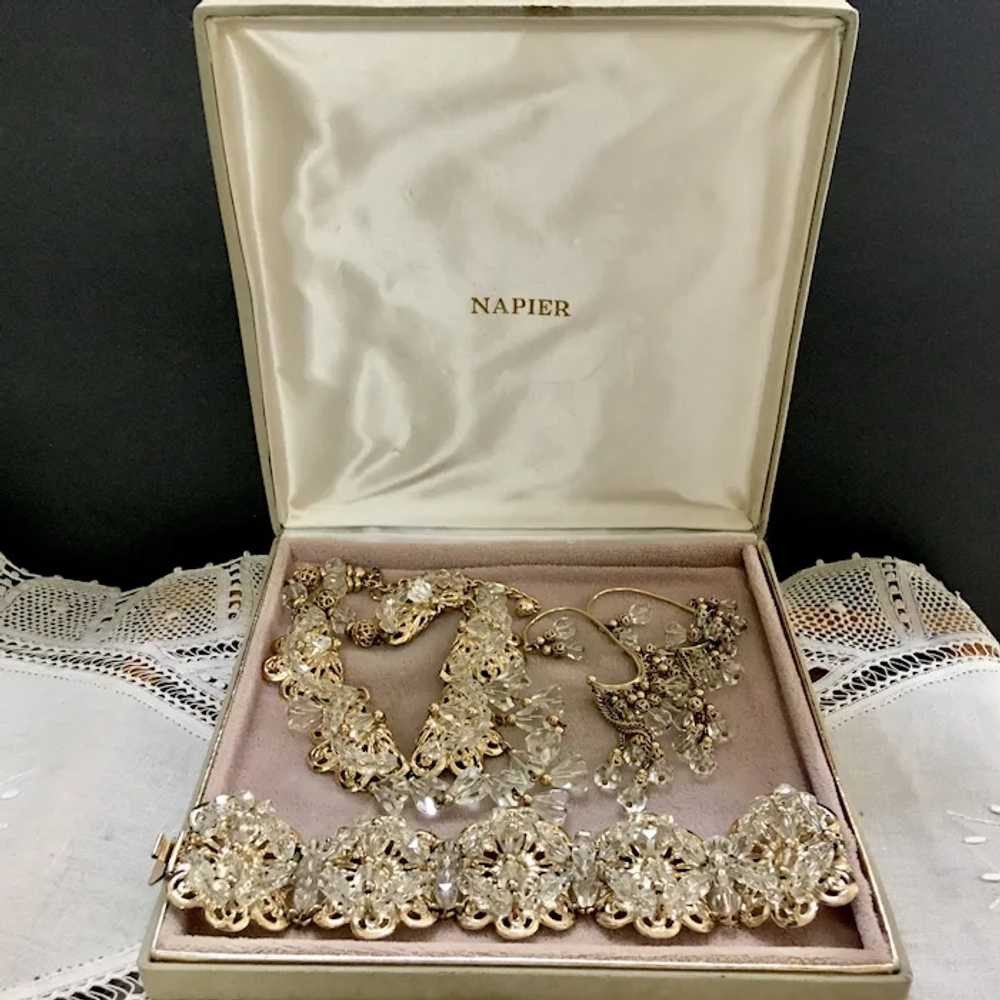 NAPIER Crystal Gold Tone Filigree Parure – Rare O… - image 11