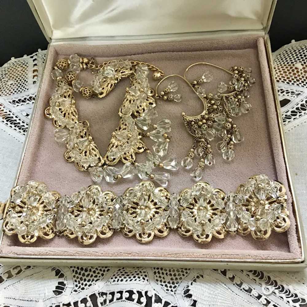 NAPIER Crystal Gold Tone Filigree Parure – Rare O… - image 2