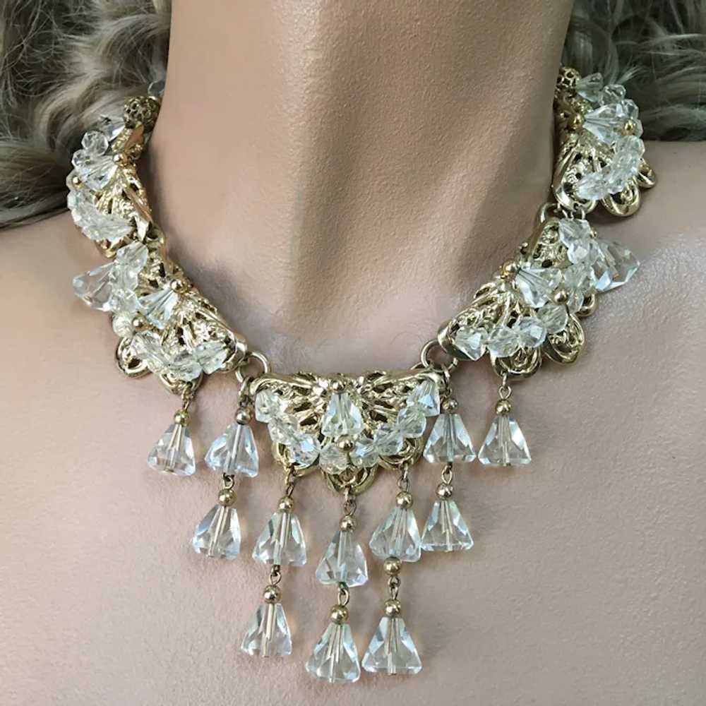 NAPIER Crystal Gold Tone Filigree Parure – Rare O… - image 4