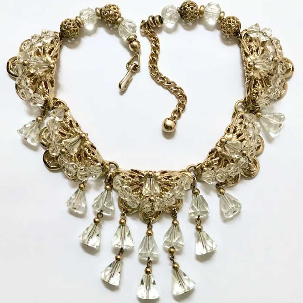 NAPIER Crystal Gold Tone Filigree Parure – Rare O… - image 6