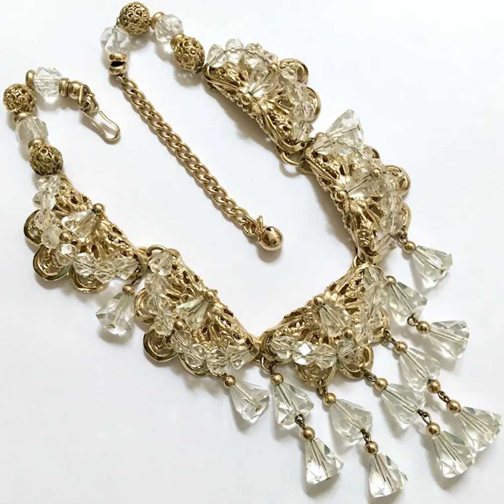 NAPIER Crystal Gold Tone Filigree Parure – Rare O… - image 8