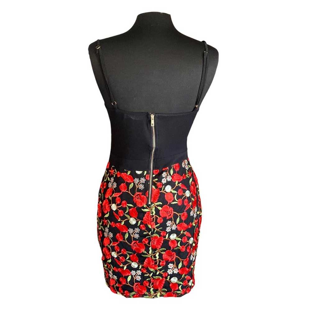 AKIRA Black Red Rose Lace Bodycon Dress LARGE Coq… - image 3