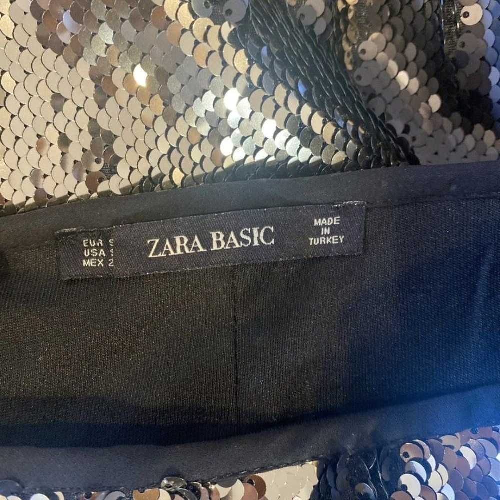 ZARA WOMEN sz Small Black Silver Sequin Evening P… - image 5