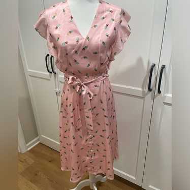 English Factory Pink Pineapple Dress Flutter Sleev