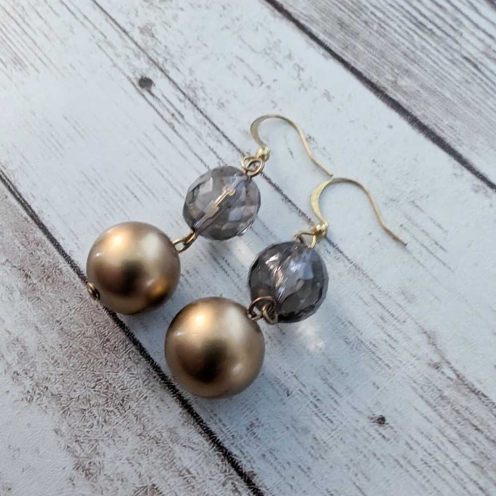 Vintage Earrings Bronze & Smokey Tones Dangle for… - image 3