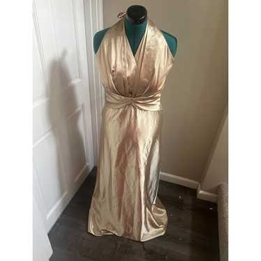 Vintage 1990s Gold Shiny Halter Maxi Formal Dress - image 1