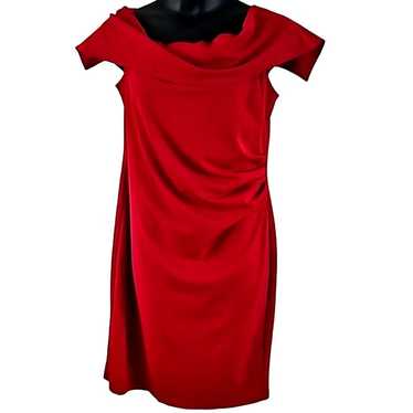 Marina Off-Shoulder Ruched Side Red Dress - Size 1