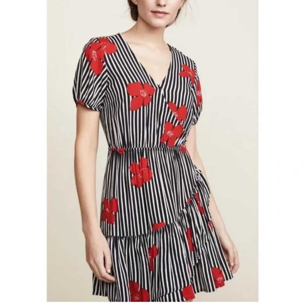 Madewell Black & White Stripe Red Floral Wrap Dre… - image 2