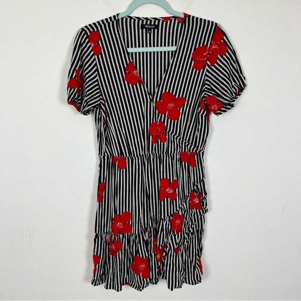 Madewell Black & White Stripe Red Floral Wrap Dre… - image 5