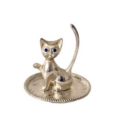 Cat Kitty Ring Holder Jewelry Tray Blue Eyes Rhin… - image 1