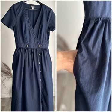 J Crew Cotton Navy Midi Dress Pockets 6 - image 1