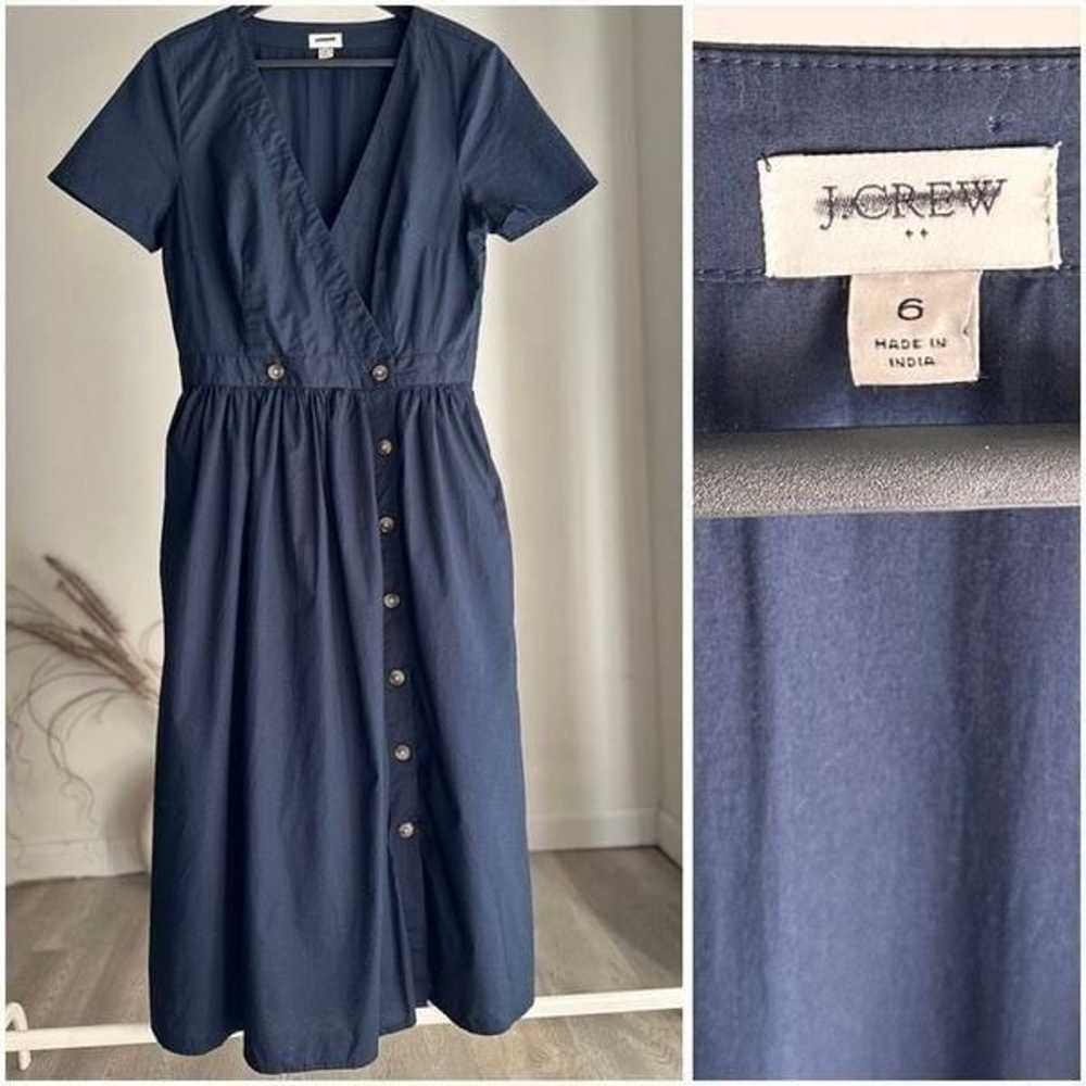 J Crew Cotton Navy Midi Dress Pockets 6 - image 3