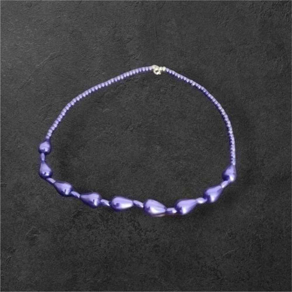 Vintage purple beaded necklace costume jewelry 10" - image 1