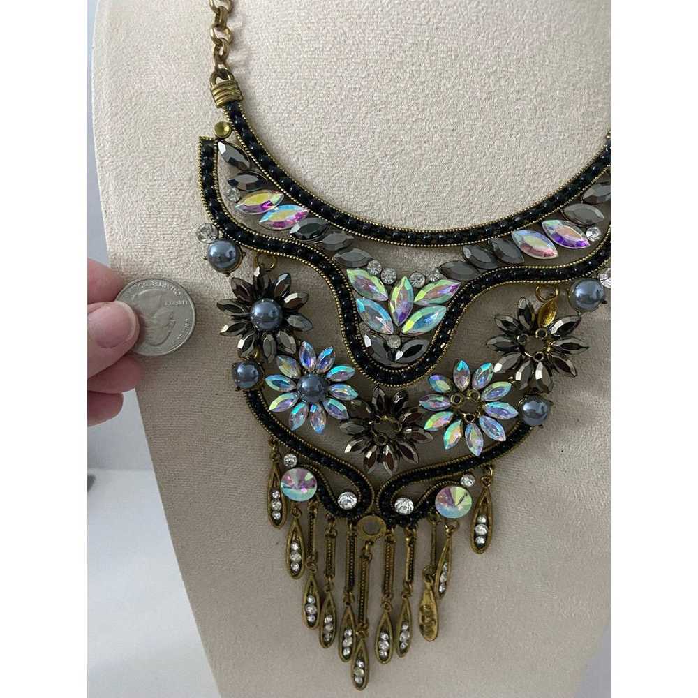 Rare vintage glass rhinestone floral bib necklace - image 3