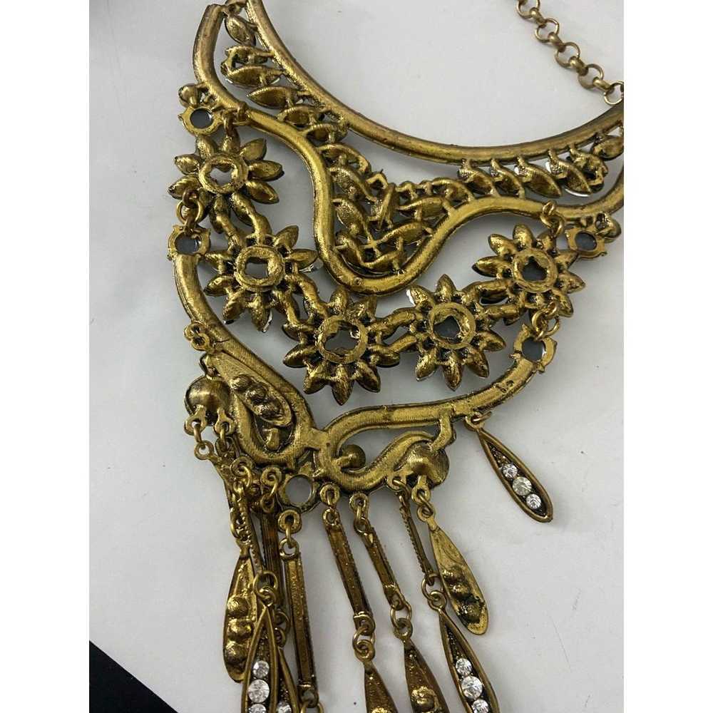 Rare vintage glass rhinestone floral bib necklace - image 5