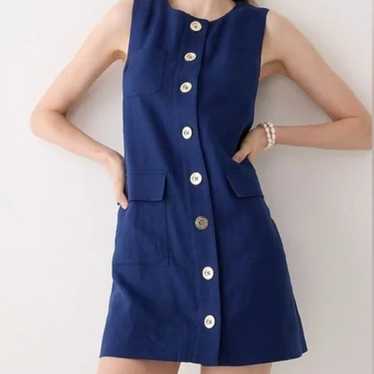 J. Crew Button-front Shift Dress Linen Blue Pocket