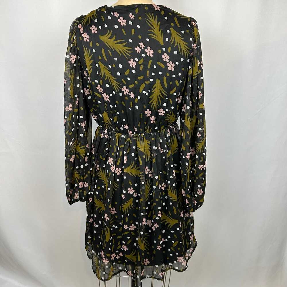 Vero Moda Black Pink Floral Sheer Long Sleeve V N… - image 3