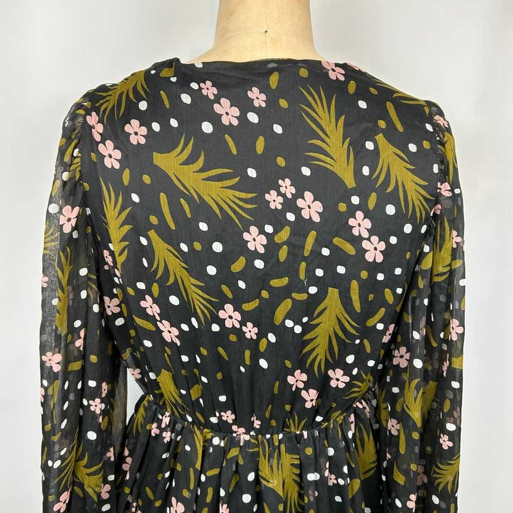 Vero Moda Black Pink Floral Sheer Long Sleeve V N… - image 4