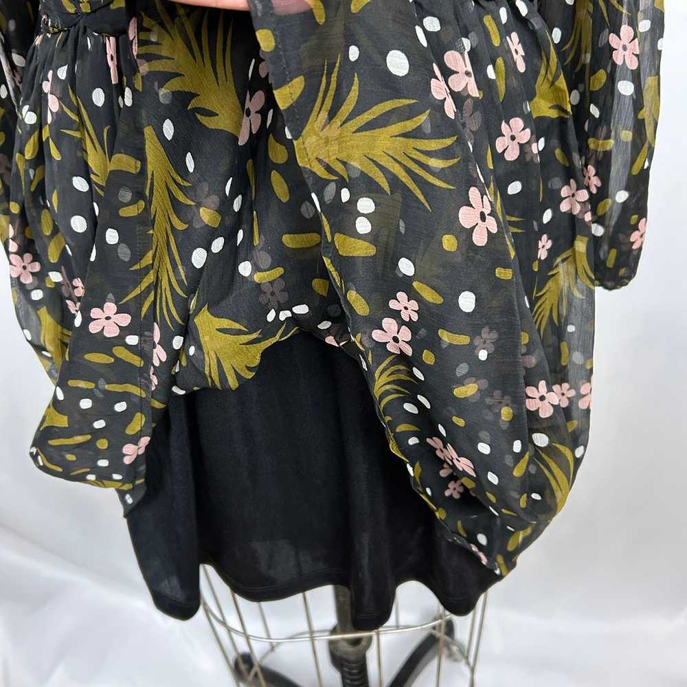 Vero Moda Black Pink Floral Sheer Long Sleeve V N… - image 6