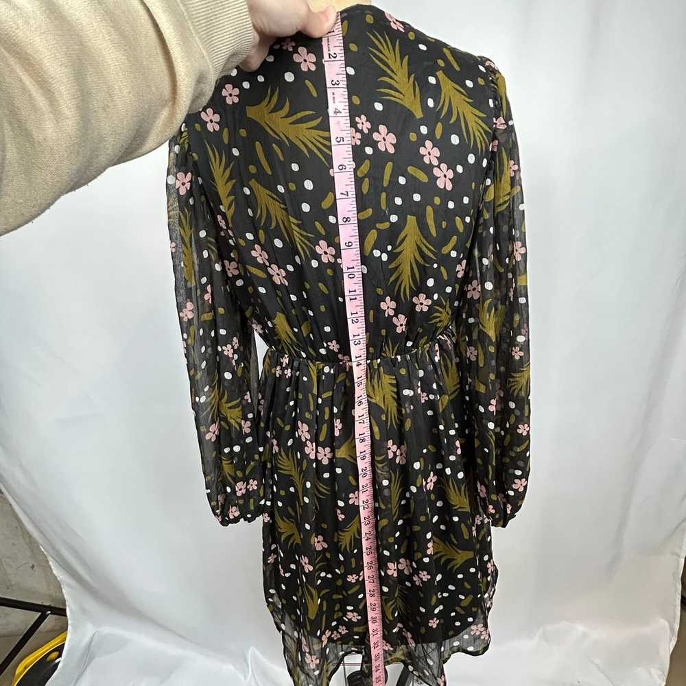 Vero Moda Black Pink Floral Sheer Long Sleeve V N… - image 8