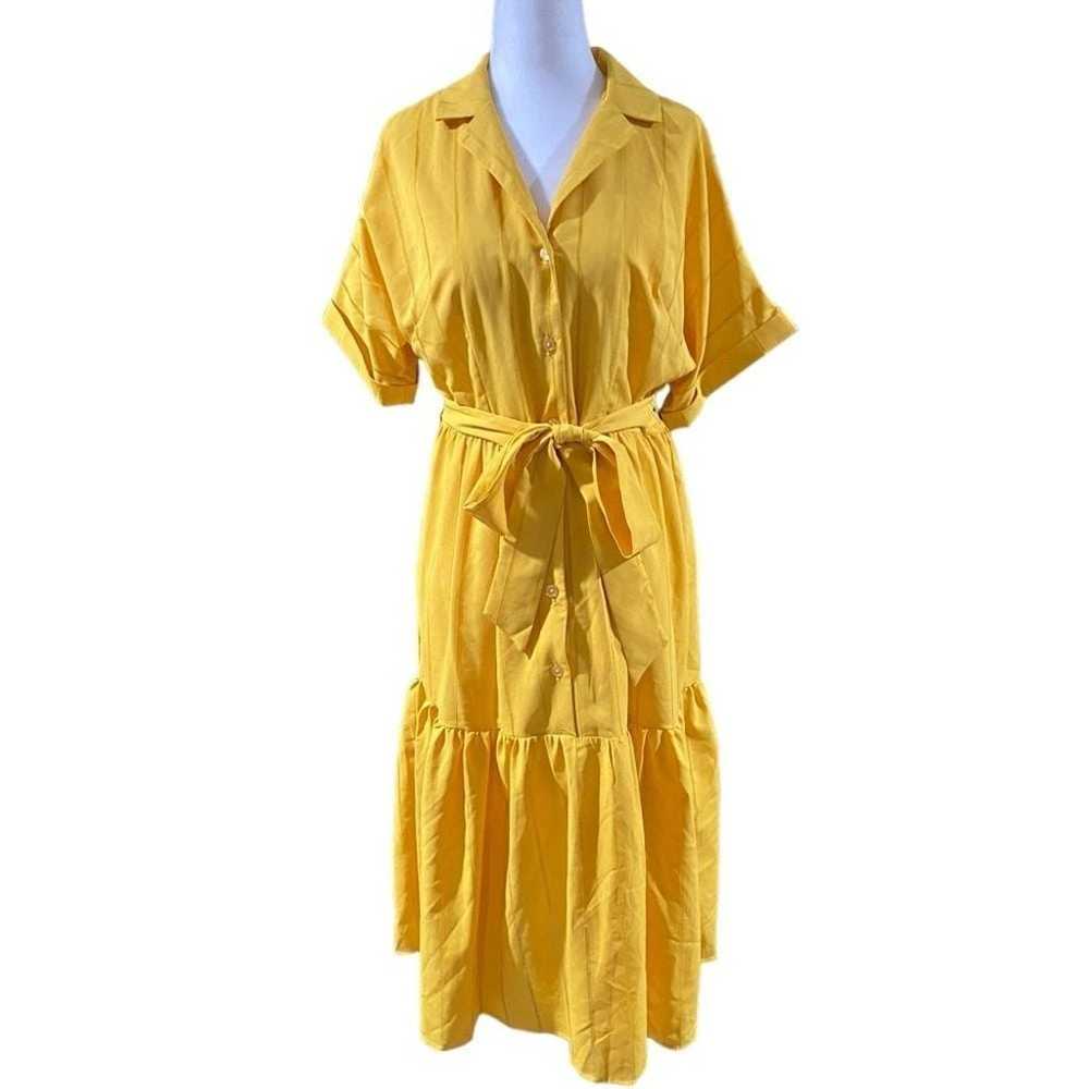 Tahari ASL Yellow Belted Ruffle Dress With Pockets - image 1