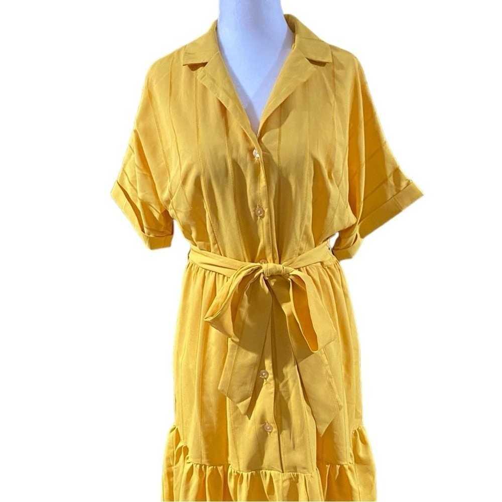 Tahari ASL Yellow Belted Ruffle Dress With Pockets - image 2