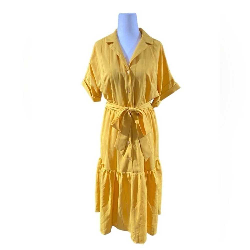 Tahari ASL Yellow Belted Ruffle Dress With Pockets - image 3