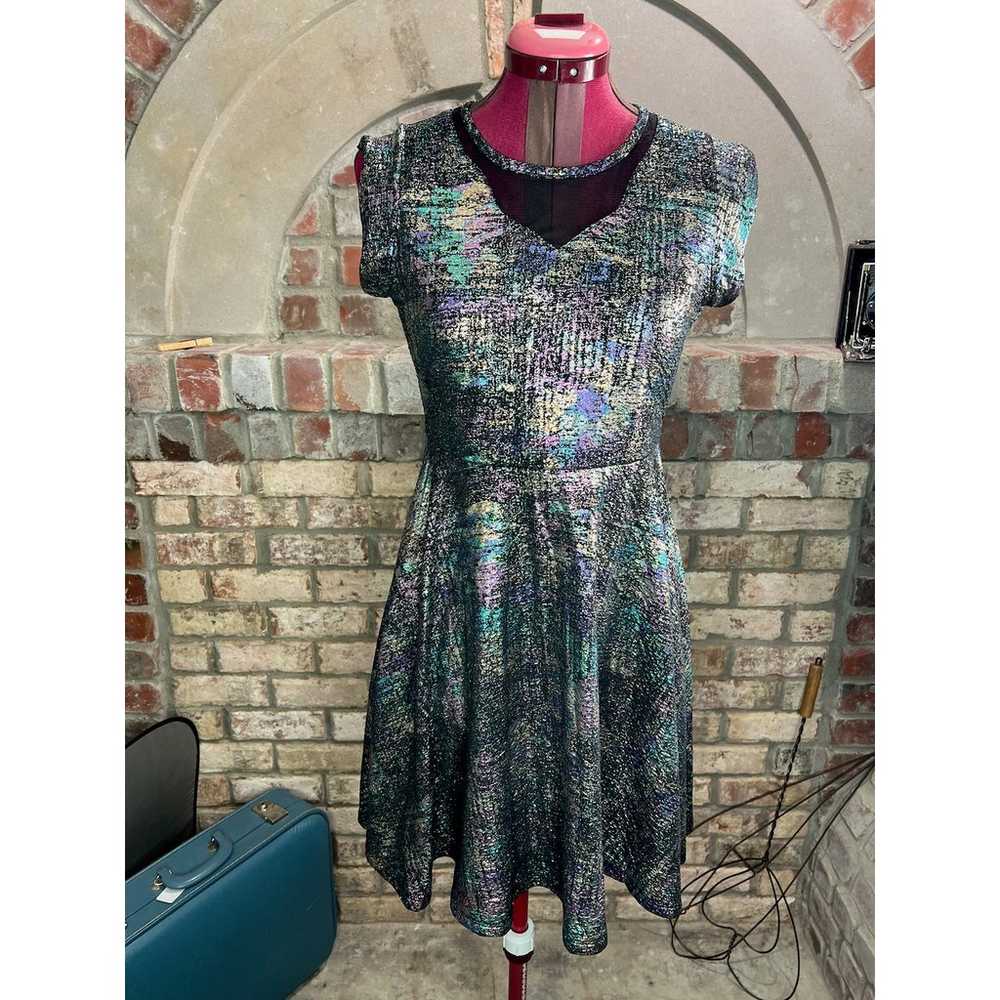 dress fit and flare metallic rainbow 1990s purple… - image 1