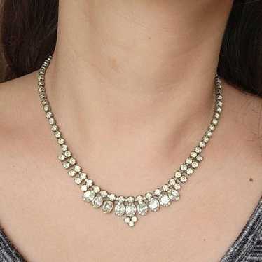 Vintage Ornate Silver Rhinestone Necklace - image 1