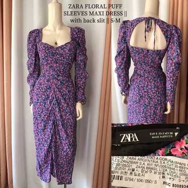 ZARA RUCHED BEAUTIFULLY CUT FLORAL PRINT MIDI DRES