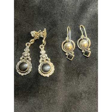 Vintage - Two Pairs!  Silver-Tone and Black  Earri