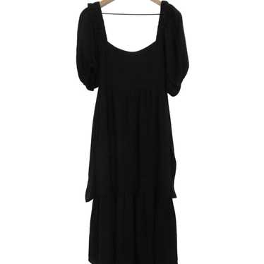 Madewell Black Crinkle Tie Back Tiered Midi Dress 