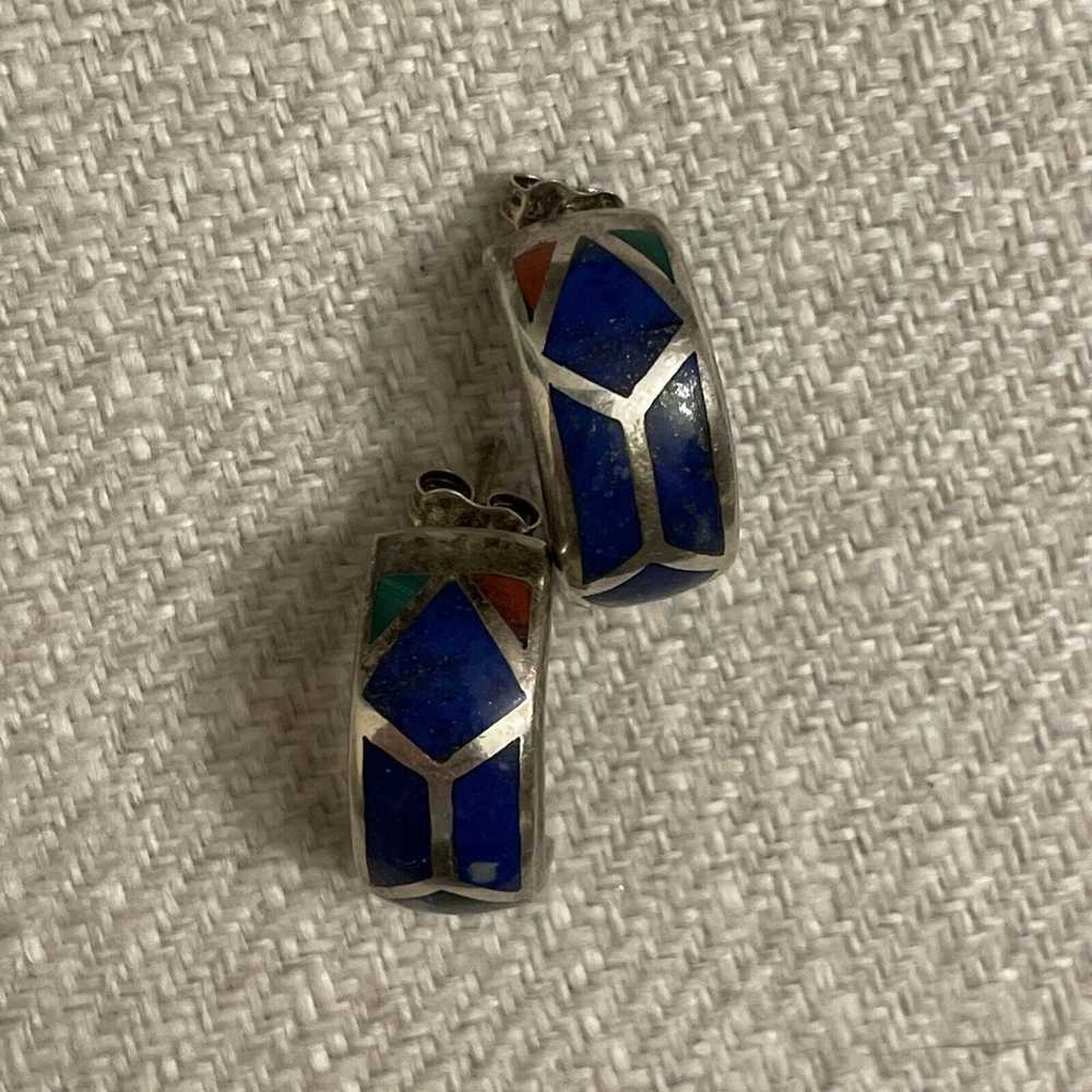 Vintage Sterling Silver Turquoise, Coral, Lapis I… - image 1