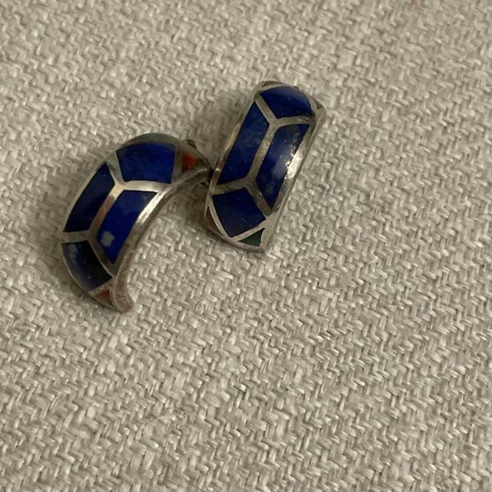 Vintage Sterling Silver Turquoise, Coral, Lapis I… - image 3